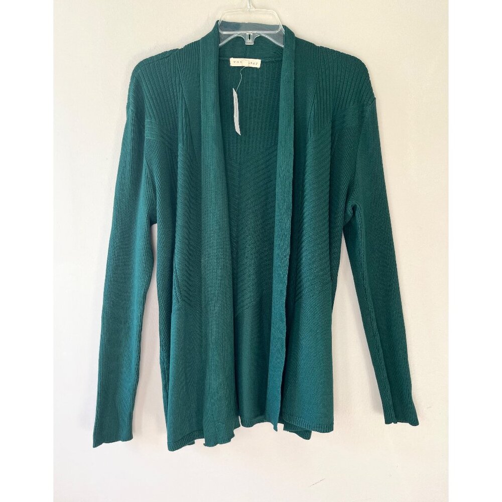 Retrology Sz L Green Stretch Open Cardigan Sweater Long‎ Sleeves